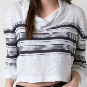 Free People We The Free Boho Linen Seaside Cowl Neck Striped Crop Top Sz Small